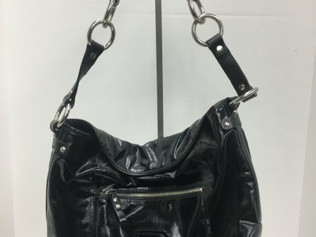 NWT Black Patent Leather Handbag By Donald J Pliner, Size Medium For Sale