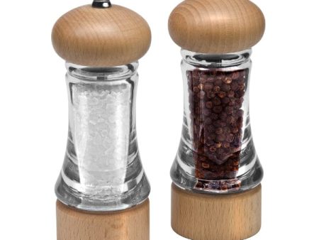 BEECH WOOD & ACRYLIC SALT & PEPPER MILL SET For Sale